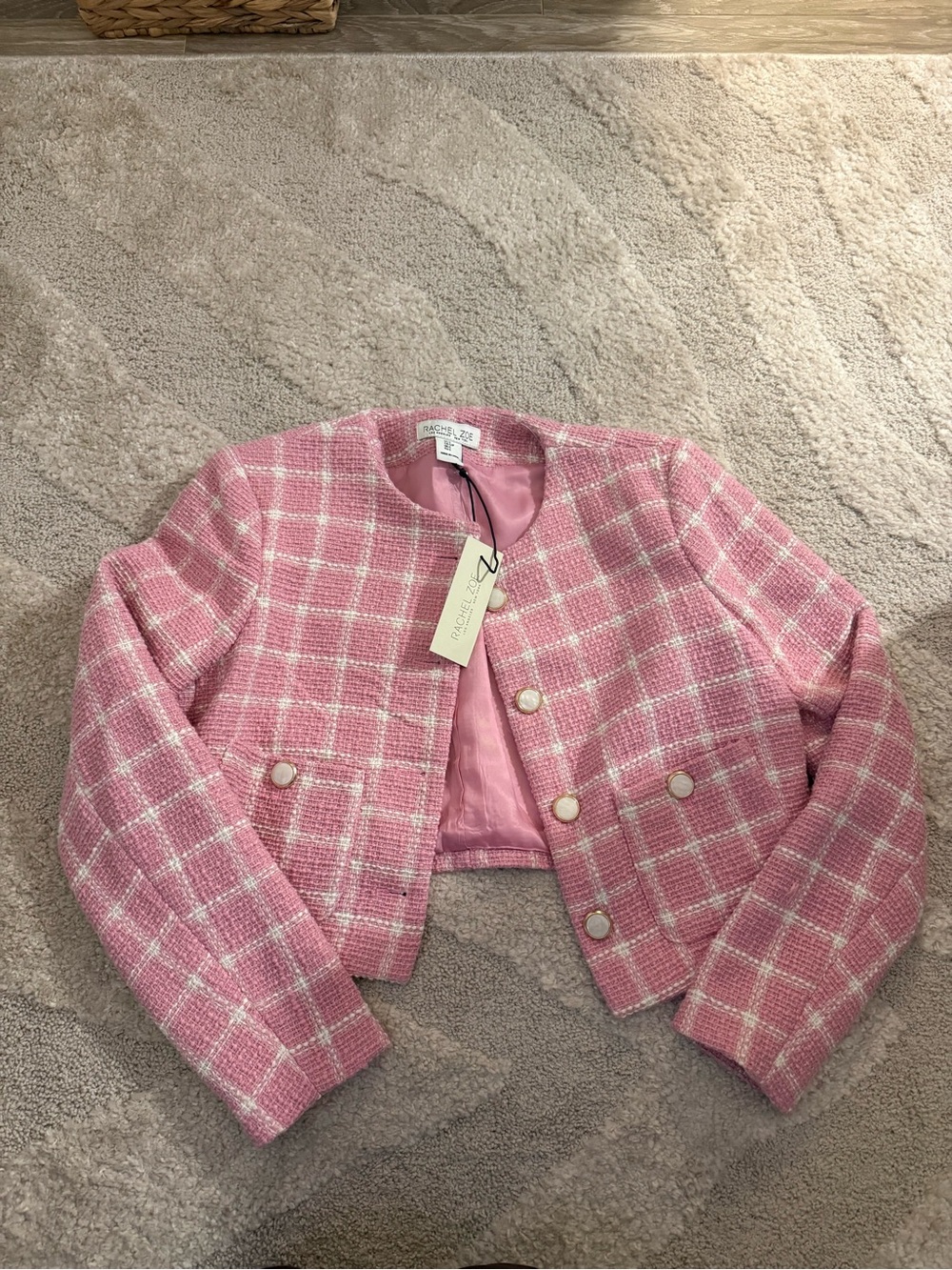 Rachel Zoe Pink Plaid Crop Jacket